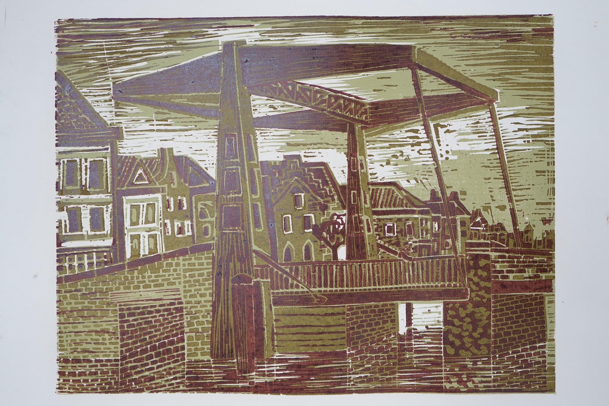 David Smith (British, 1930-1999), six colour screenprints, to include: 'Amsterdam', 'Tulip Fields in Holland' and 'Street Scenes' some signed in pencil and limited edition, largest 101 x 77cm, unframed. Provenance; from